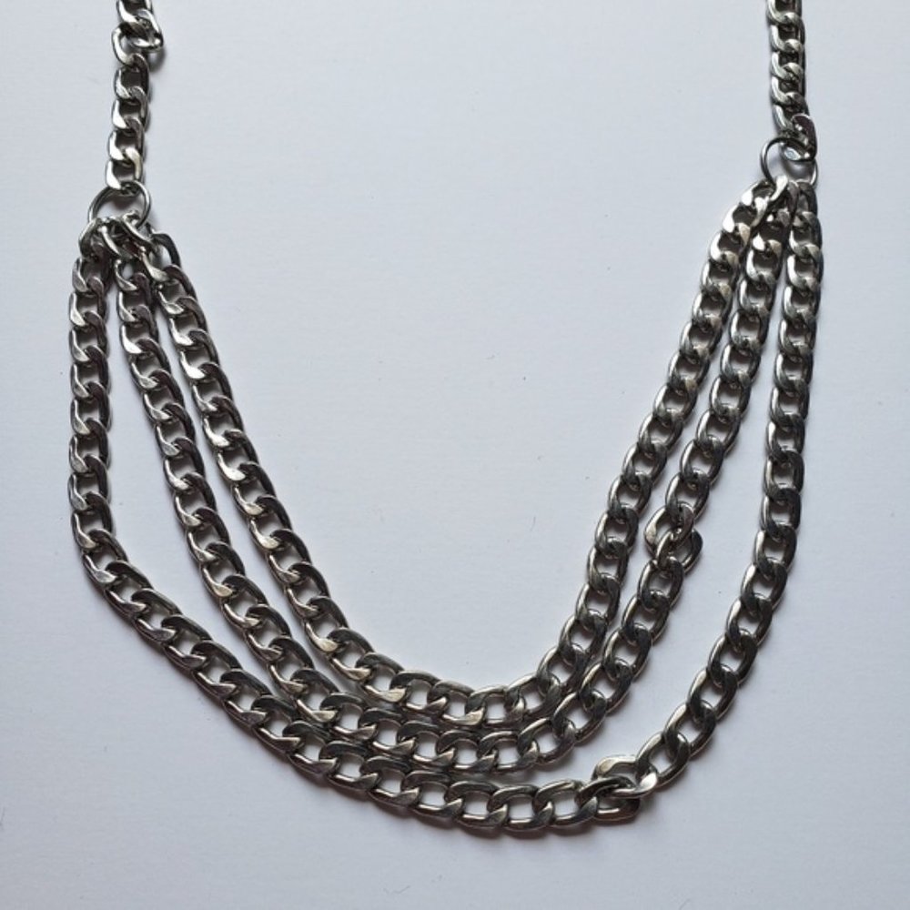 Silver Multi Layer Chunky Curb Chain Necklace - image 2